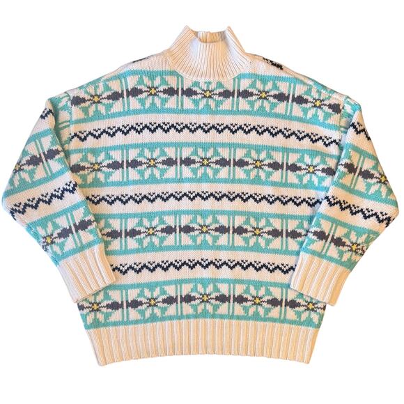 American Eagle Outfitters Sweaters - American Eagle Sweater Fair Isle Mock Neck Oversized Heavy Cream Women’s Small